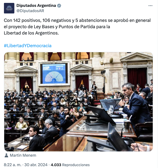 Cámara de Diputados de Argentina aprobó “Ley Ómnibus”