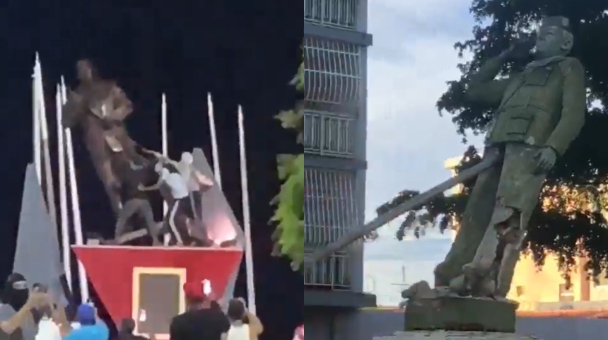 Derribaron varias estatuas de Chávez durante protestas del 29 de julio