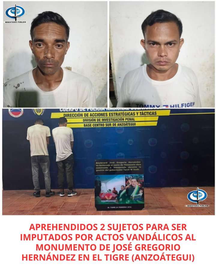 Dos detenidos por intentar derribar monumento de José Gregorio Hernández en El Tigre