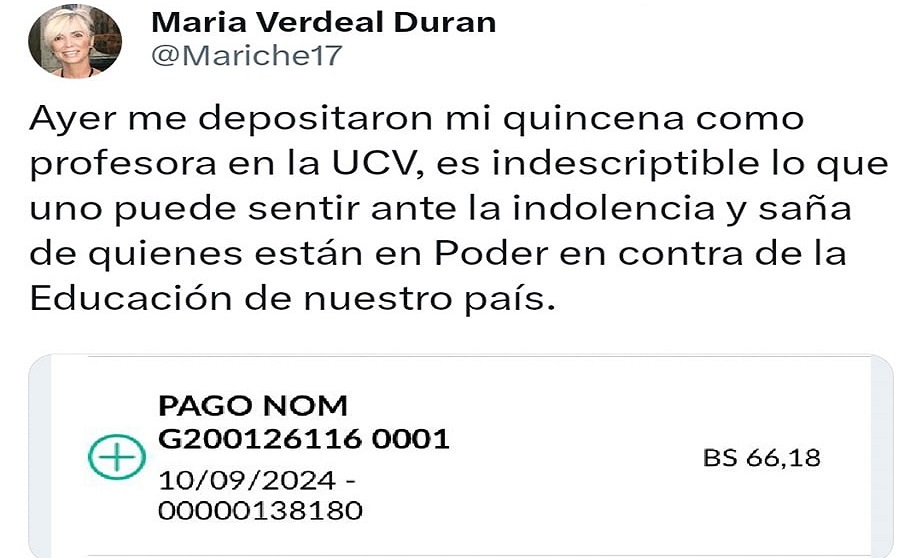 El insólito pago que recibió la vicepresidenta del MAS por dar clases en la UCV