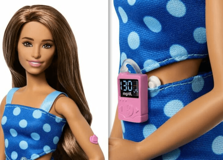 Barbie lanza muñeca con sensor de glucosa en el brazo y una bomba de insulina