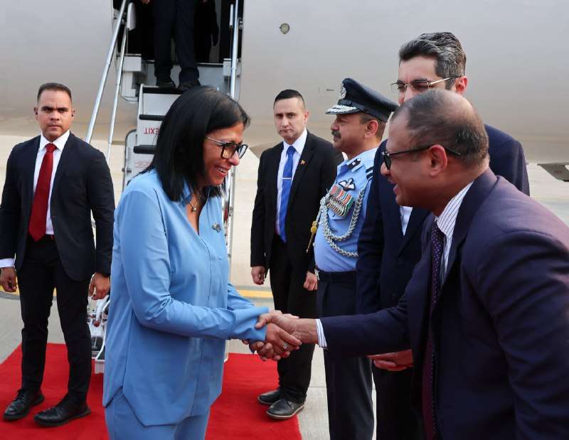 Delcy Rodríguez llegó a base aérea de Nueva Delhi para agenda estratégica