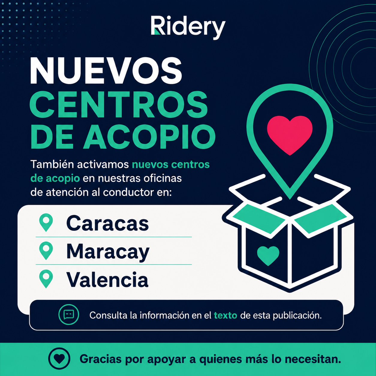 Ridery activa red de centros de acopio y traslados gratuitos a centros de salud