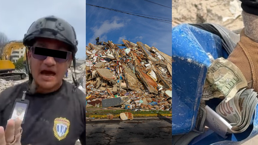 Así grabaron a funcionario acusado de hurtar dólares en efectivo entre escombros en La Guaira