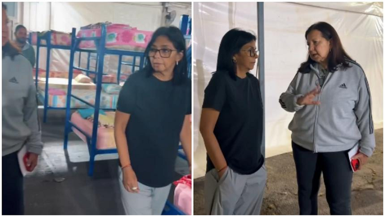 Delcy Rodríguez inspecciona un refugio en San Bernardino