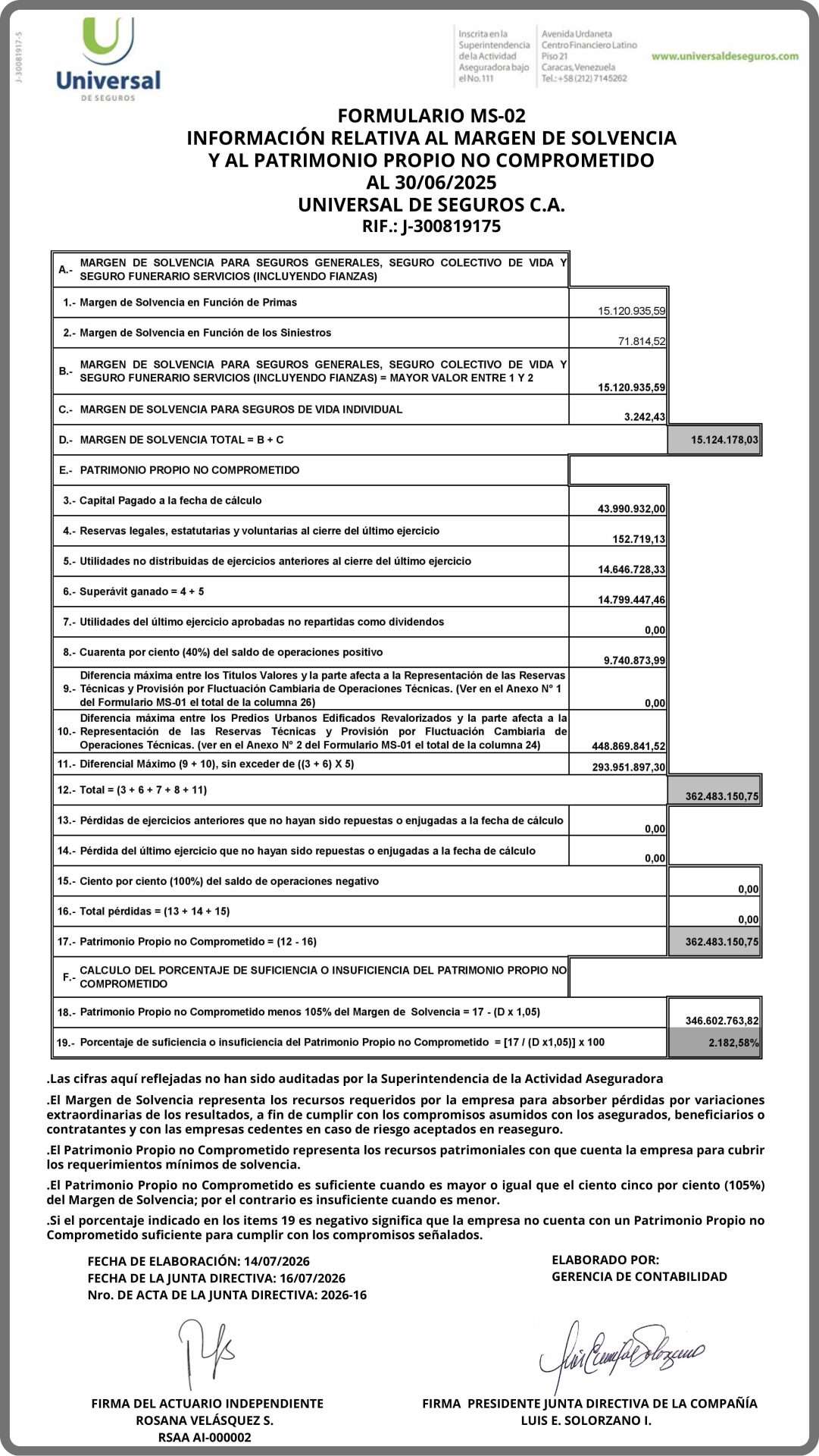 Universal de Seguros MS-02 al 30/06/2026
